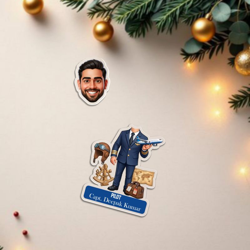 Personalized Pilot Bobblehead Caricature Standee Pilot Theme Desk Decor and Car Dashboard Accessory Solar Powered Moving Head Gift for Travelers, Pilots Airplane Lovers